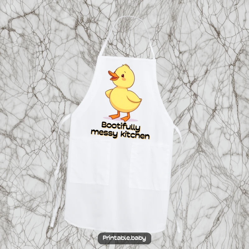 Funny Duckling Waddling Boots Apron: A kitchen apron showcasing a cheerful duckling in miniature boots, ready for cooking fun.