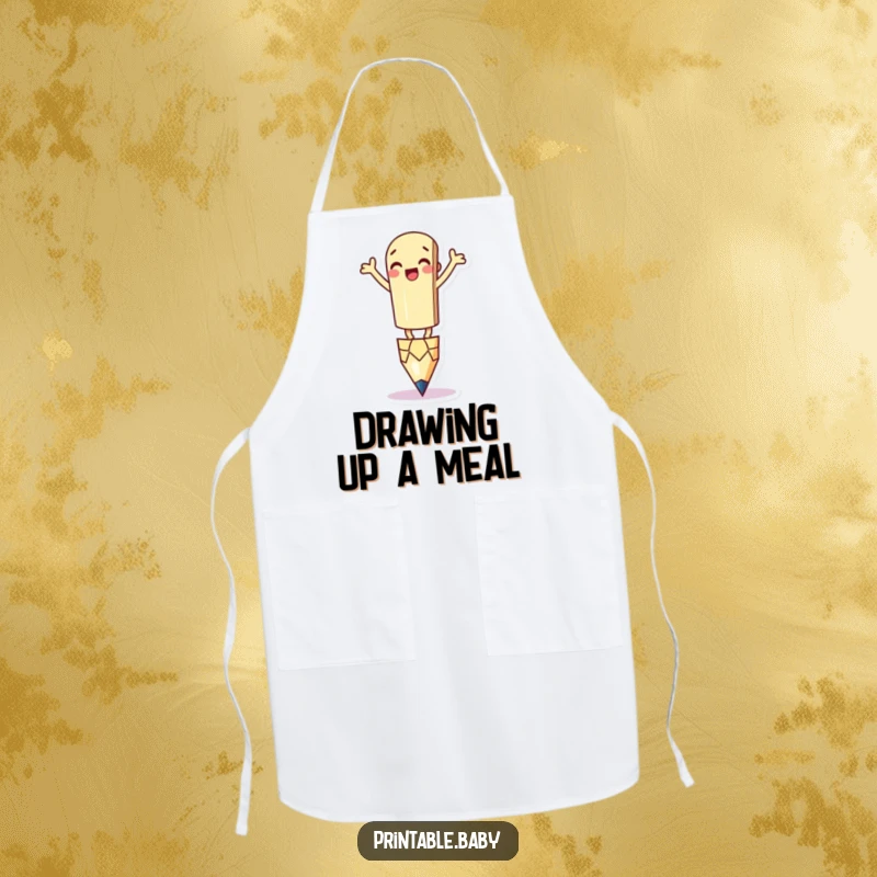 Funny Pencil Apron: A kitchen apron designed with a silly pencil character balancing on its tip, great for kitchen fun.