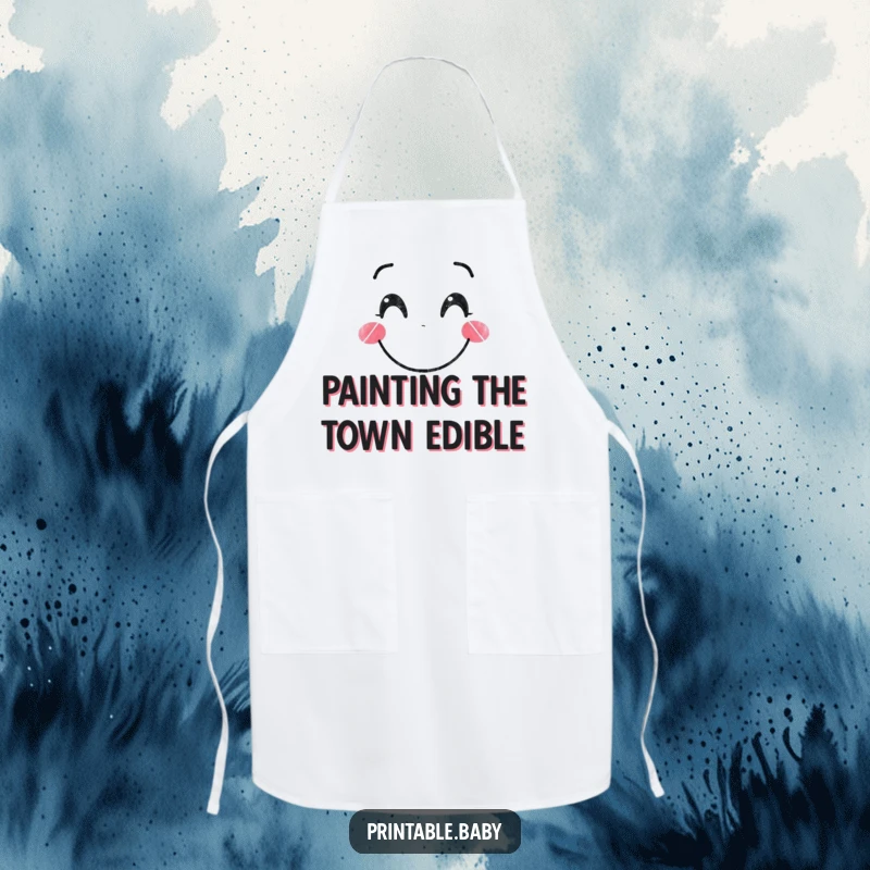 Funny Crayon Apron: Kitchen apron featuring a smiling crayon character drawing a happy face, ideal for adding fun to cooking.