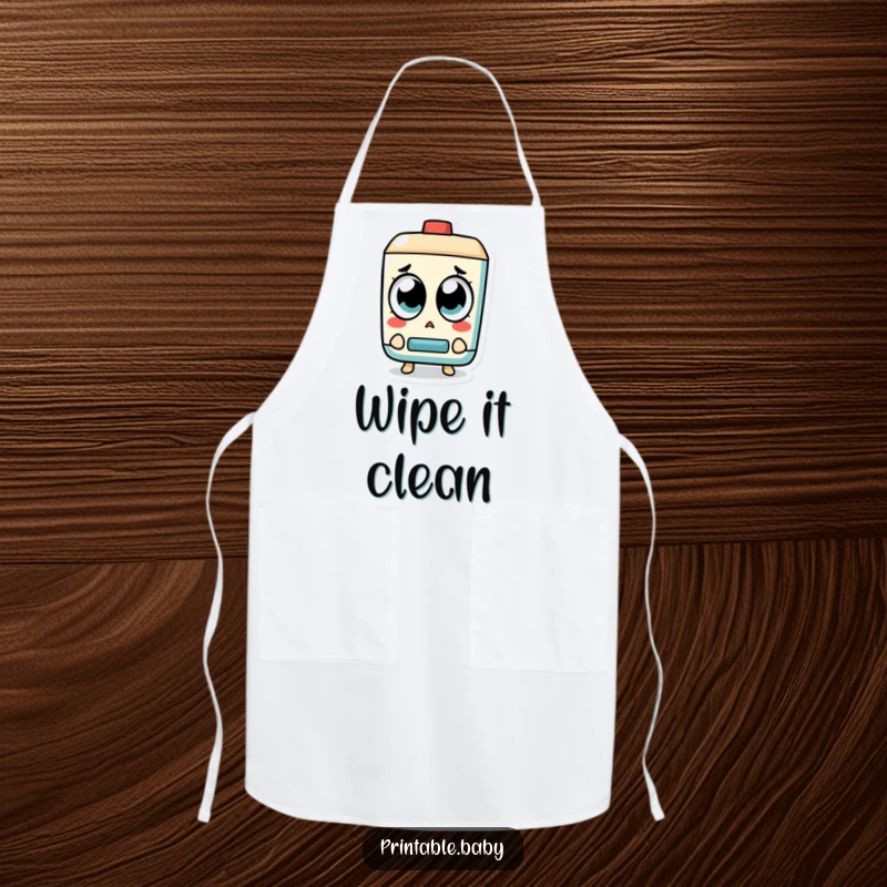 Funny Eraser Apron: A surprised eraser character with wide eyes watches a mistake vanish, ideal for protecting clothes with humor.