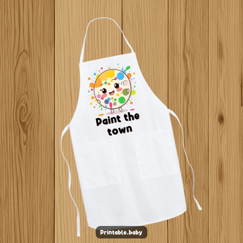 Funny Paint Palette Apron: A cheerful paint palette character splattering colors, ideal for artists protecting clothes during creative endeavors.