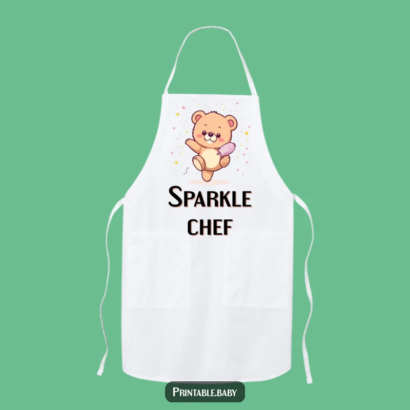 Funny Bear Cub Glitter Apron: Tiny Cub Sparkle Kitchen Fun, Chef's Hilarious Gift