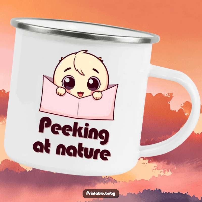 Funny Googly Eye Peeking Camping Mug: A cheerful character with curious eyes peeks from the mug's edge, ready for adventure and fun.