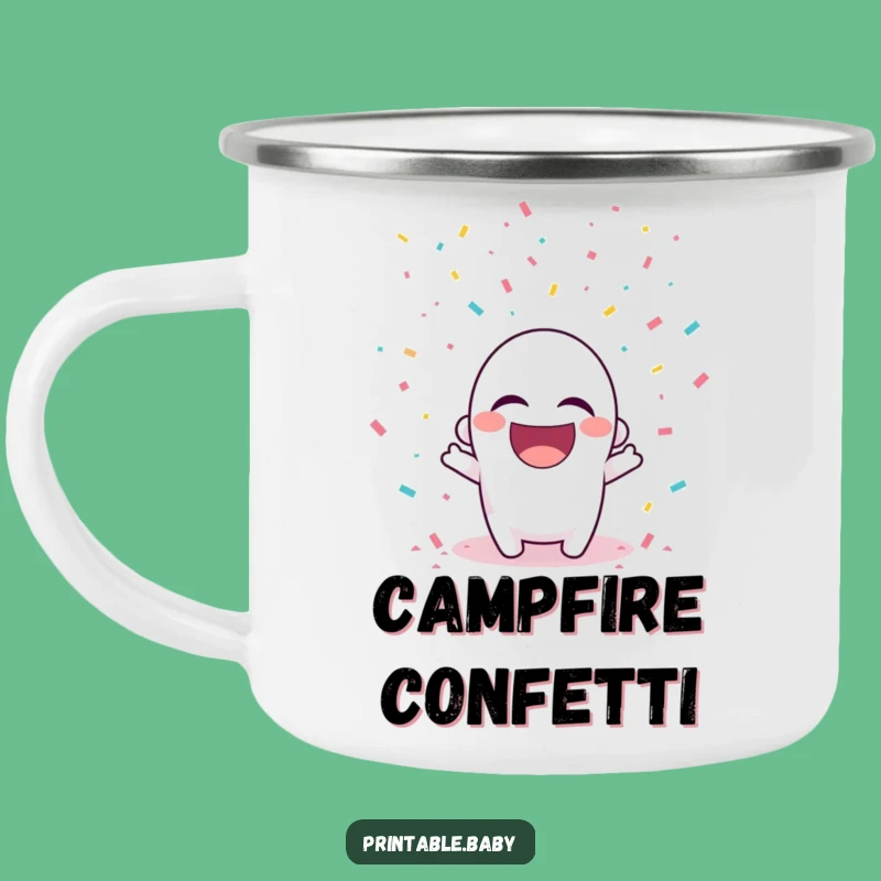 Funny Hole Punch Confetti Camping Mug: Playful Character Enamel Cup for Outdoors