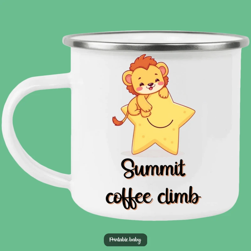Funny Lion Cub Camping Mug: Brave Star Climber Adventure