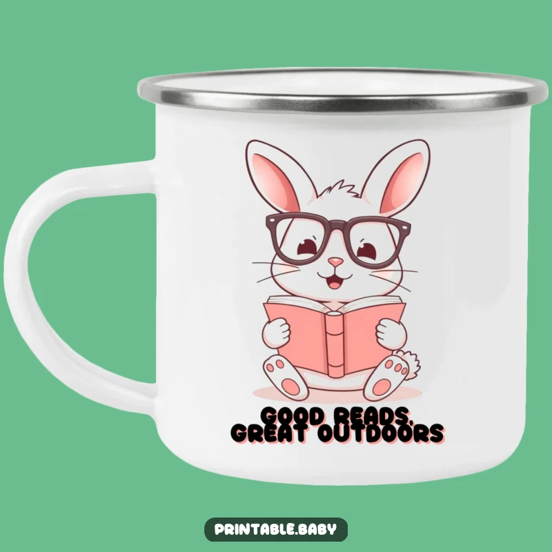 Funny Bunny Camping Mug: Sturdy Glasses-Wearing Rabbit Enamel Mug, Perfect Funny Gift for Hikers