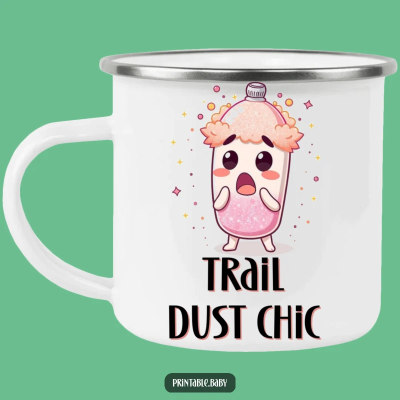 Funny Glitter Shaker Camping Mug: Surprised Character Sparkles Outdoors, Humorous Adventure Gift