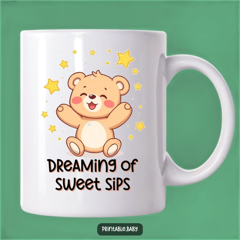 Funny Teddy Bear Stars Mug - Delighted Dreamer Character Gift