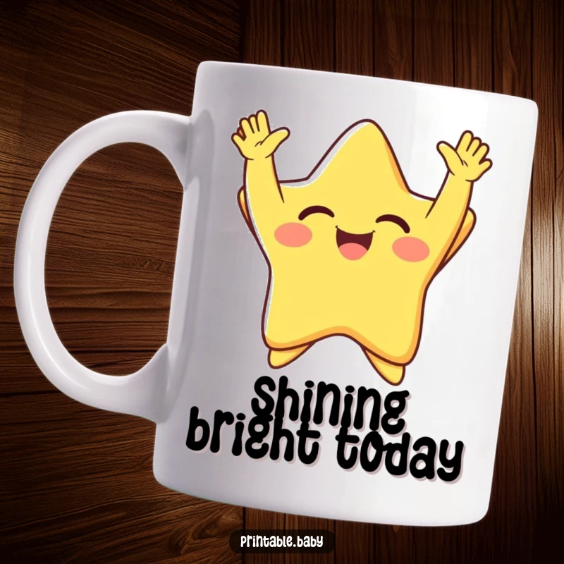 Funny giggling star with arms thrown up in pure joy, radiating happiness, a humorous mug for expressing delight.