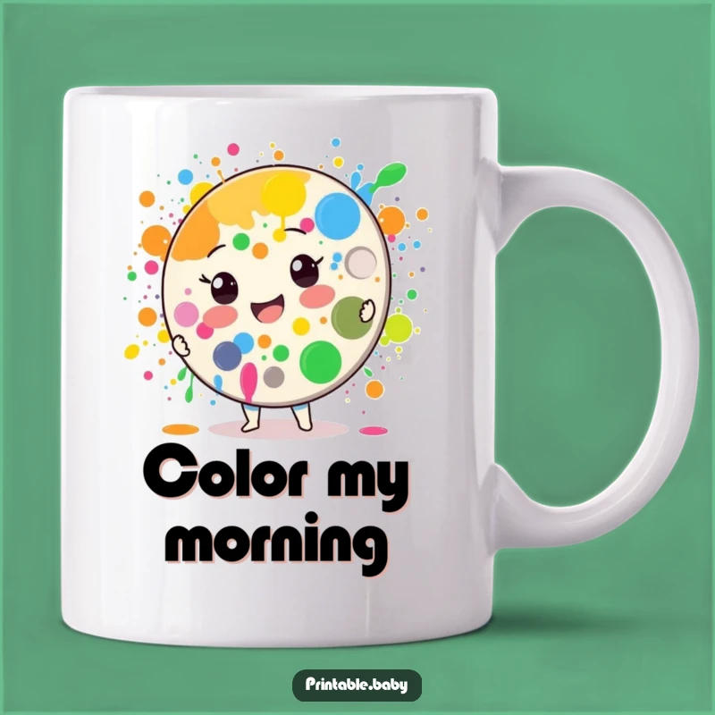 Add a burst of cheer to your mornings with this mug featuring a happy paint palette character. It's perfect for artists and anyone who loves a splash of color and fun.