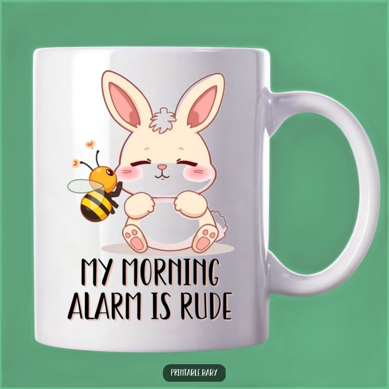Funny Sleepy Bunny Startled by Bee Mug: Hilarious Gift for Coffee Lovers!