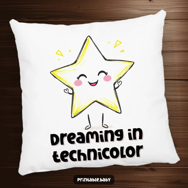 Funny crayon star pillow with a smiling crayon character drawing a star, soft and artistic decorative gift.
