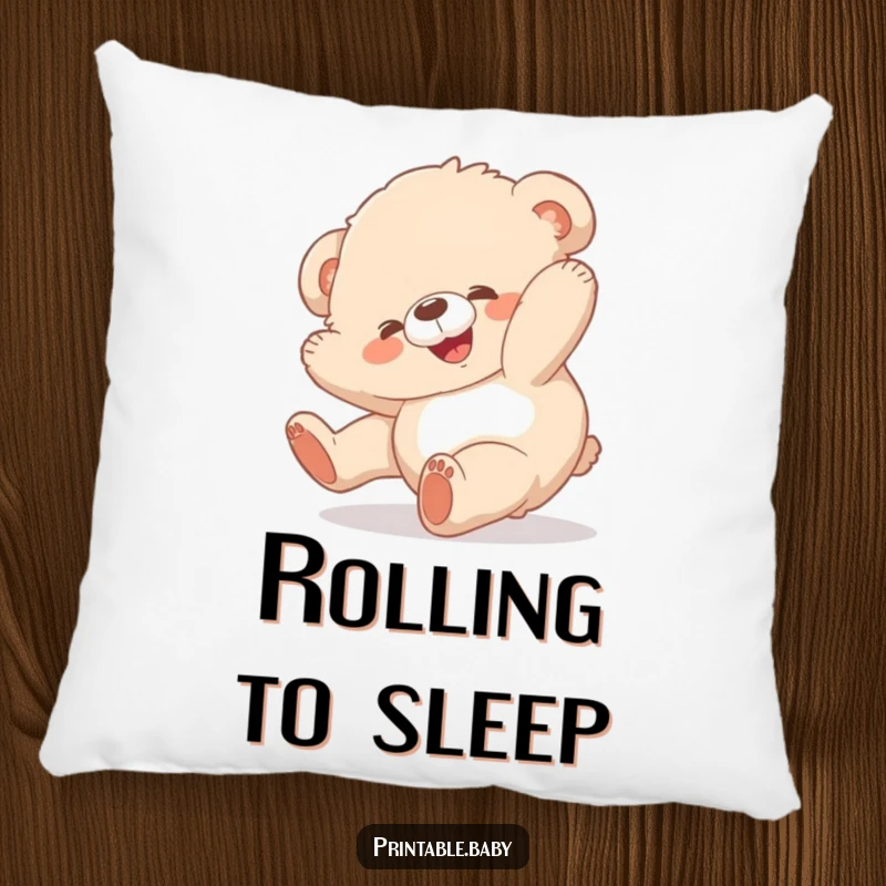 Funny bear cub pillow, fluffy animal tumbling, soft and humorous decorative item for cozy spaces.