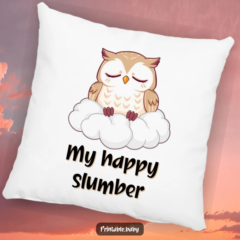 Funny pillow with a sleepy owl dozing soundly on a fluffy pile of clouds, offering soft, humorous, and peaceful comfort.
