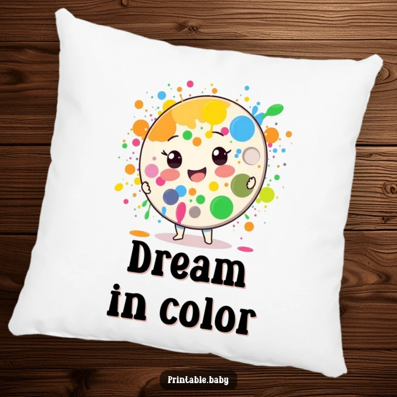Funny Paint Palette Pillow: A soft pillow with a cheerful paint palette character splattering colors, enhancing comfort and décor.