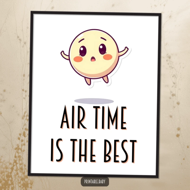 Funny Bouncing Ball Digital Art Print: A downloadable file of a surprised, mid-air bouncing ball character, for instant energetic decor.