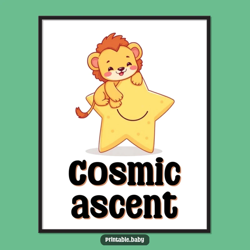 Funny Lion Cub Digital Art: Brave Star Climber Instant Download