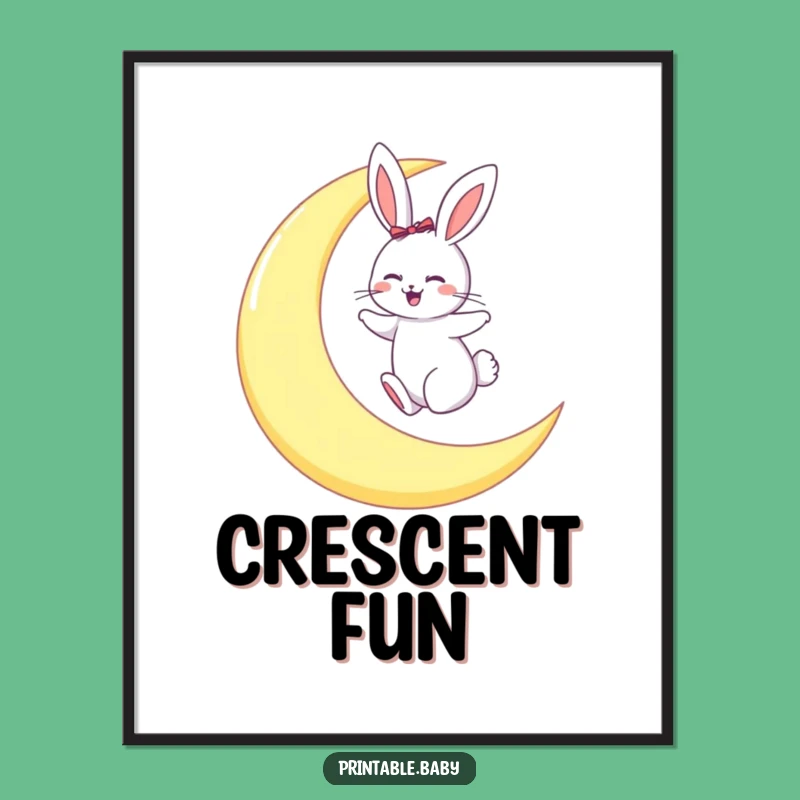 Funny Bunny Moon Hop Digital Art Print: Instant Whimsical Decor Gift