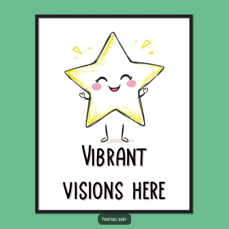 Funny Crayon Star Digital Art: Smiling Artist Character Printable Gift