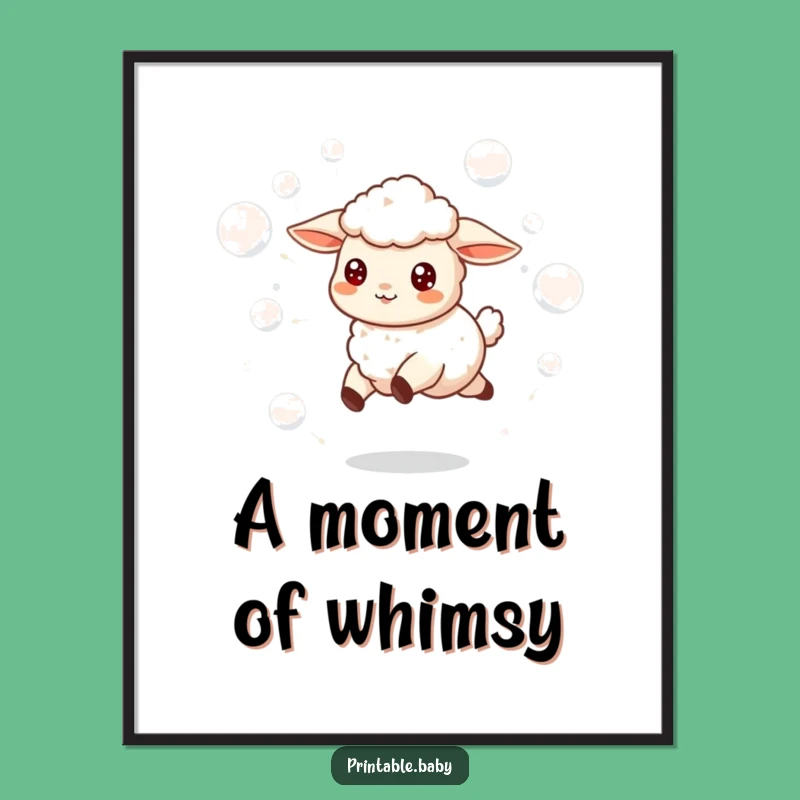 Funny Lamb Bubbles Digital Print: Whimsical Skipping Sheep Art, Delightful Funny Gift Idea