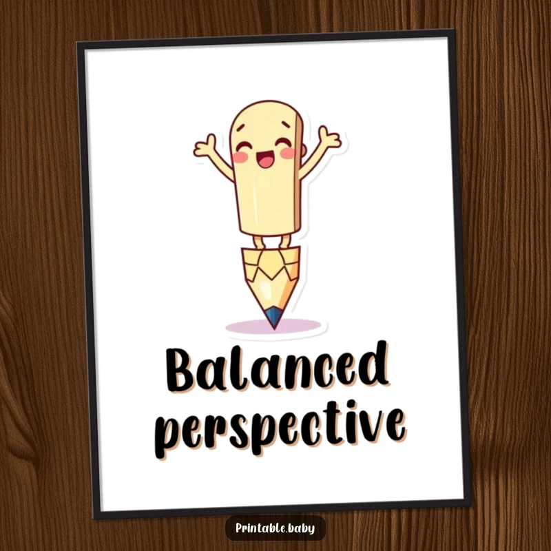 Funny Pencil Digital Art Print: A downloadable file of a silly pencil character balancing on its tip, for instant humorous decor.