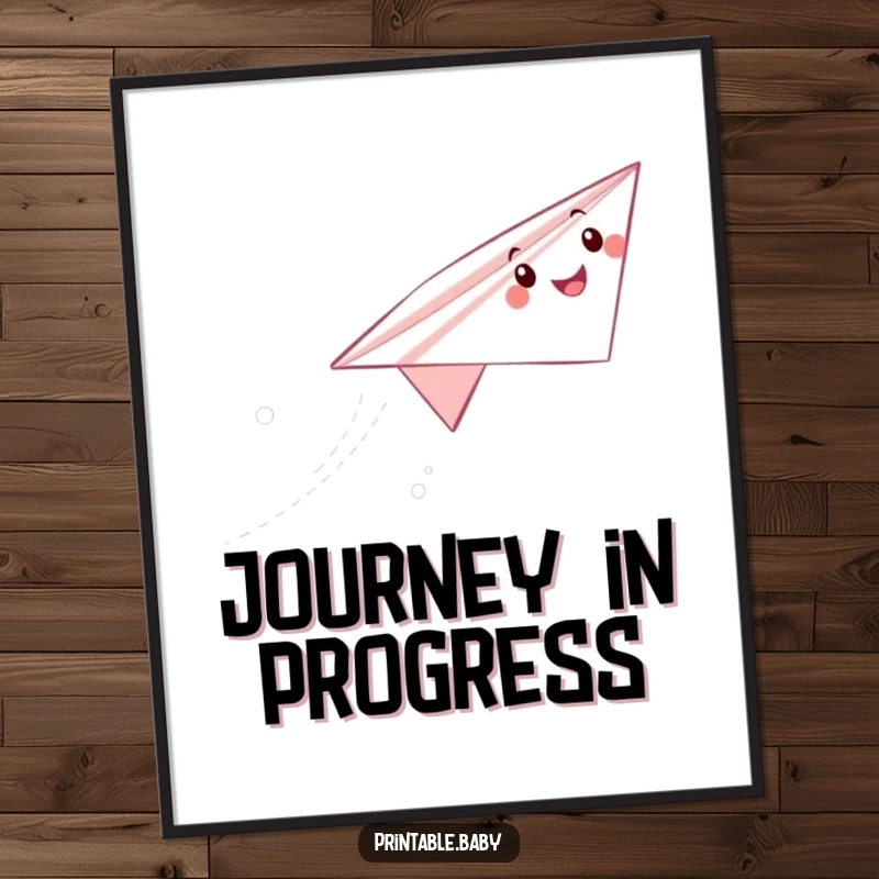 Funny paper airplane digital art print of a happy character soaring through the air, leaving a trail, instantly downloadable.