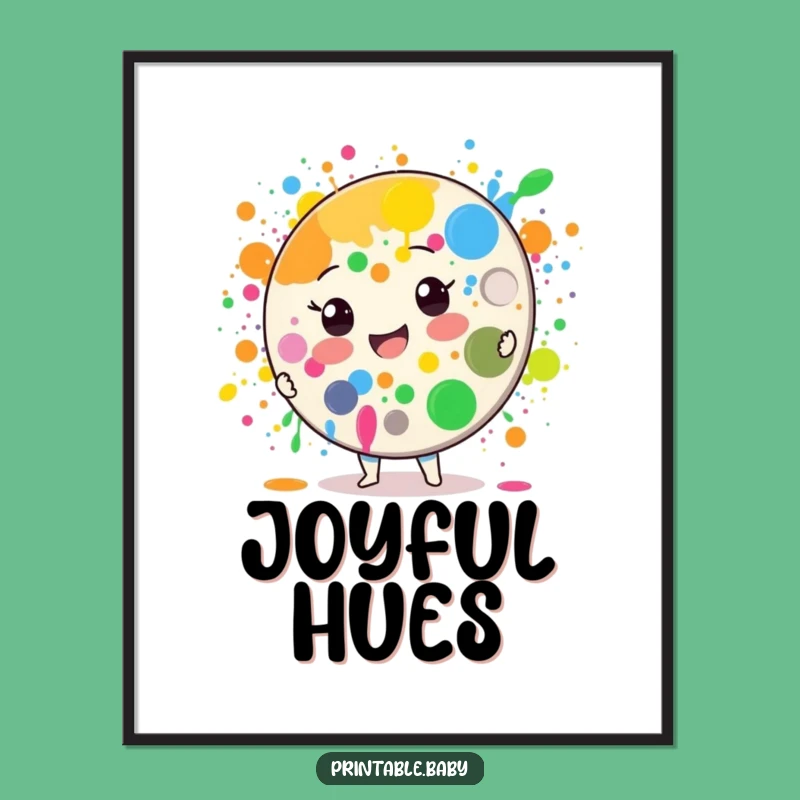 Decorate your digital space with a burst of pure happiness! This art print features a cheerful paint palette character spreading vibrant colors instantly.