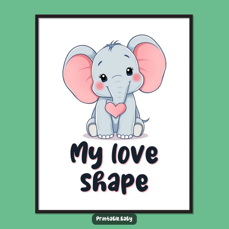 Funny Elephant Heart Digital Art: Baby Trunk Love, Instant Hilarious Decor Gift