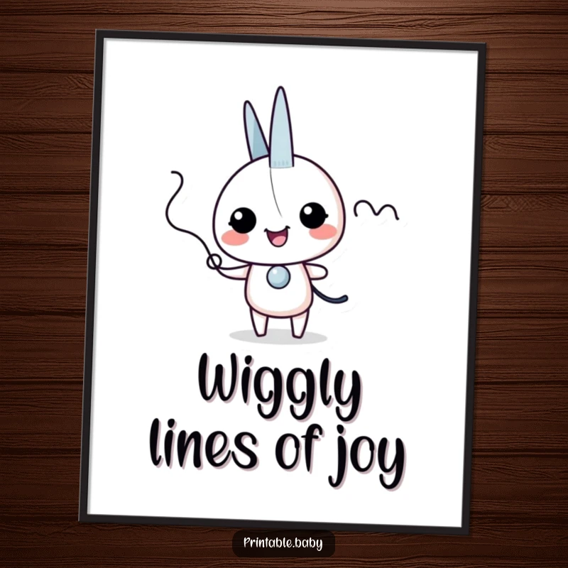 Funny scissors giggles digital art print of an excited scissors character snipping a wiggly line, ready to download.