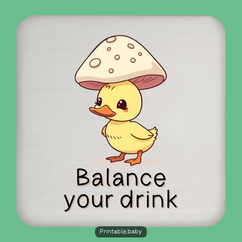 Funny Duckling Drink Coaster - Balancing Mushroom Decor, a Quirky Woodland Gift