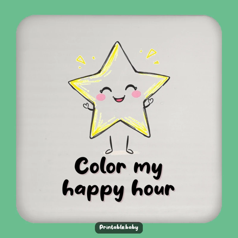 Funny Crayon Star Drink Coaster: Artist Character Gift for Creative Tables