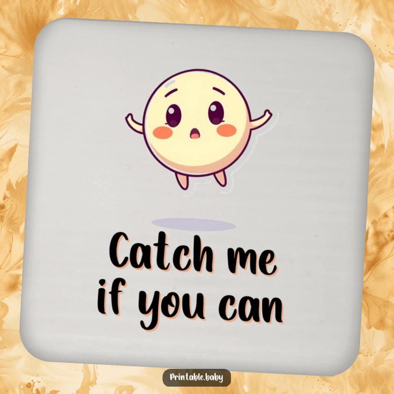 Funny Bouncing Ball Coaster: A single coaster featuring a surprised, mid-air bouncing ball character, protecting your furniture.