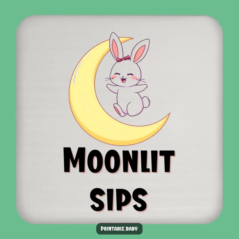 Funny Bunny Moon Hop Drink Coaster: Celestial Party Gift Coaster