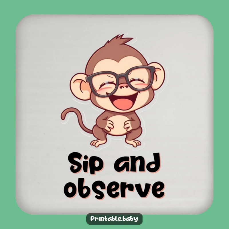 Funny Monkey Drink Coaster - Giggling Spectacled Primate Decor, an Intellectual Gift