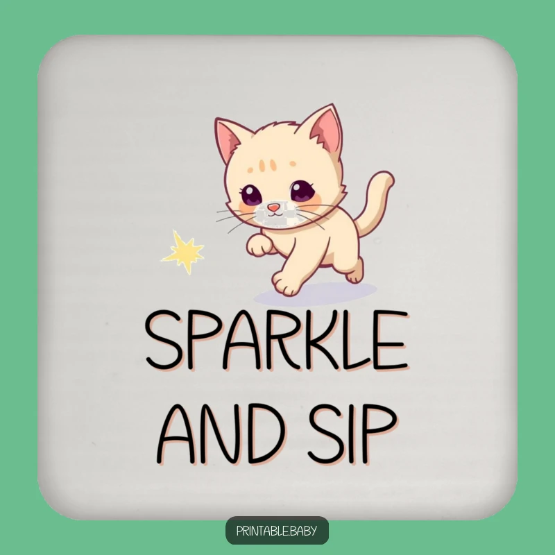 Funny Kitten Comet Chase Drink Coaster: Celestial Party Gift Coaster