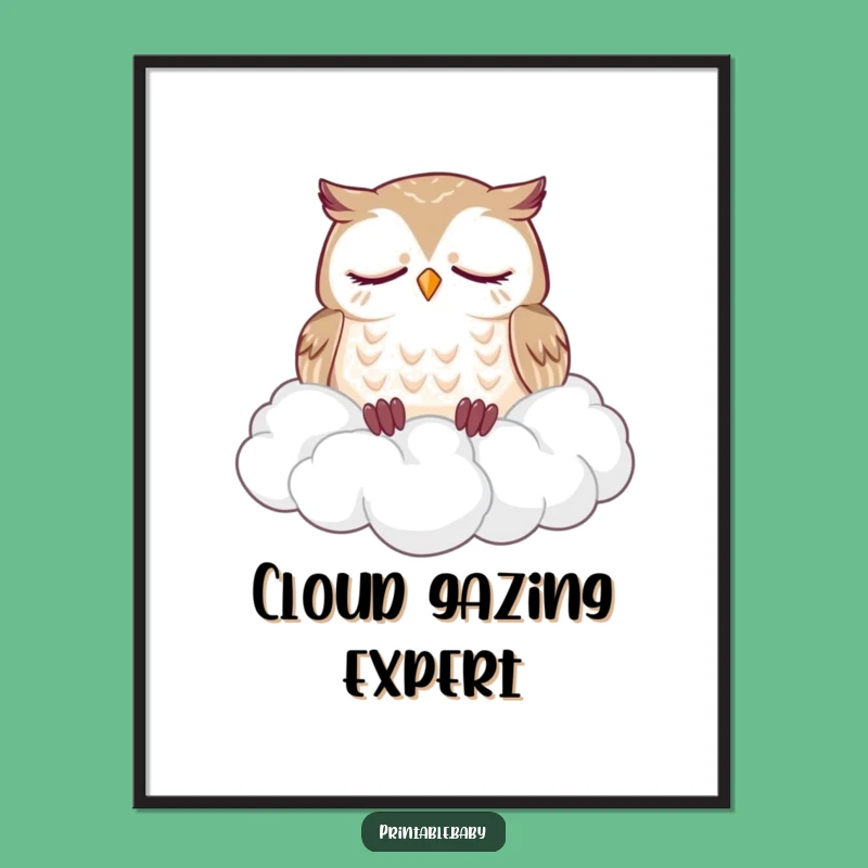 Funny Owl Cloud Poster: Relaxing Wall Art for Peaceful Spaces