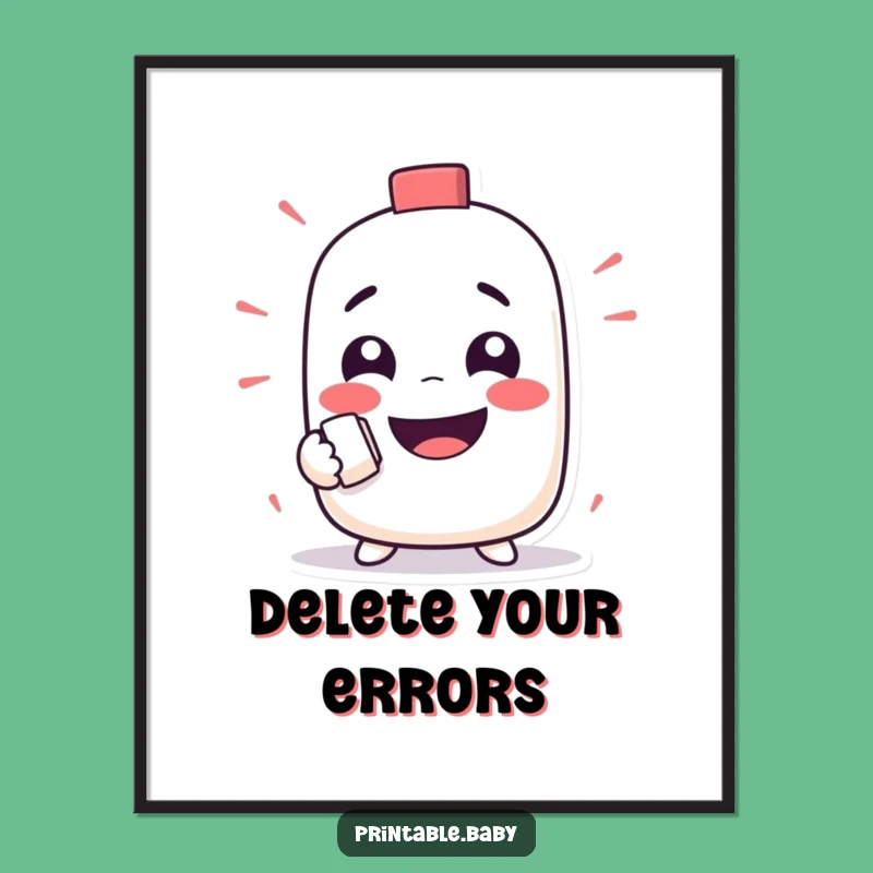 Funny Eraser Poster: Mischievous Character Erases Grins, Vibrant Humorous Wall Art Gift