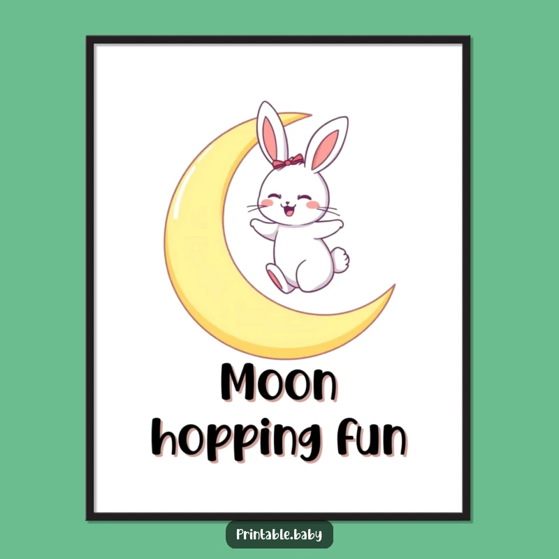 Funny Bunny Moon Hop Poster: Dreamy Night Sky Art Gift Poster