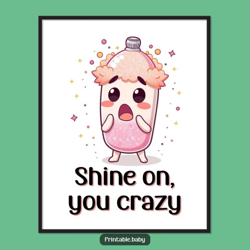 Funny Glitter Shaker Poster: Surprised Character Eruption of Sparkle, Vibrant Humorous Wall Art Gift