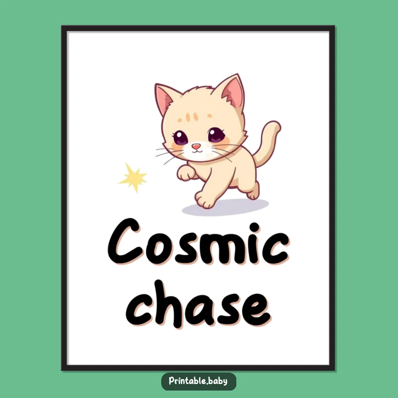 Funny Kitten Comet Chase Poster: Starry Night Sky Art Gift Poster