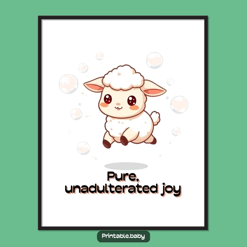 Funny Lamb Bubbles Poster: Whimsical Skipping Sheep Art, Delightful Funny Gift for Nurseries