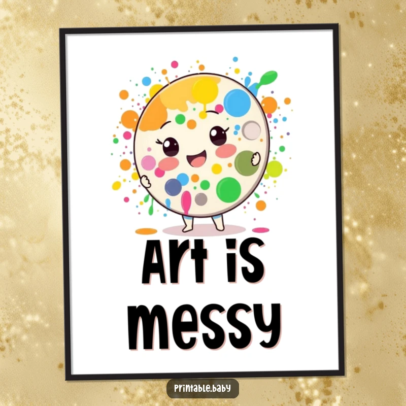 Funny Paint Palette Poster: A cheerful paint palette character splattering bright colors, creating a lively and artistic wall decoration.