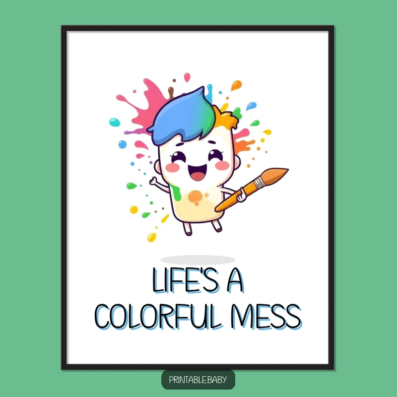 Funny Paintbrush Rainbow Poster: Cheerful Artist Character Art Print Gift