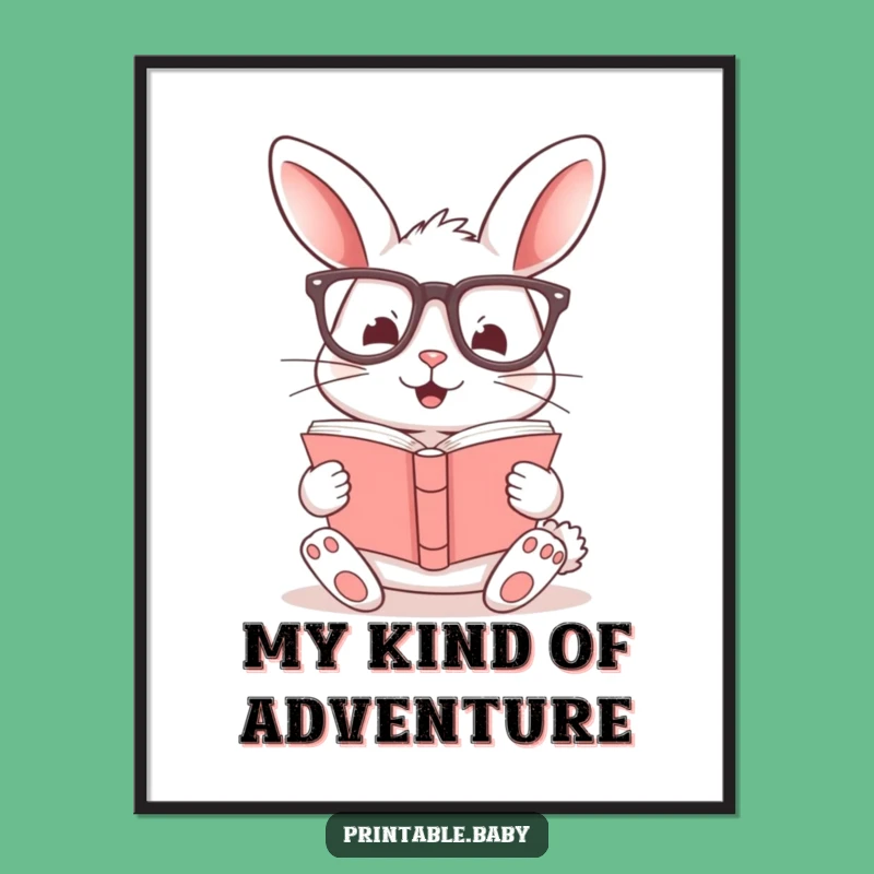 Funny Bunny Reading Poster: Whimsical Glasses-Wearing Rabbit Art, Hilarious Funny Gift for Book Nooks