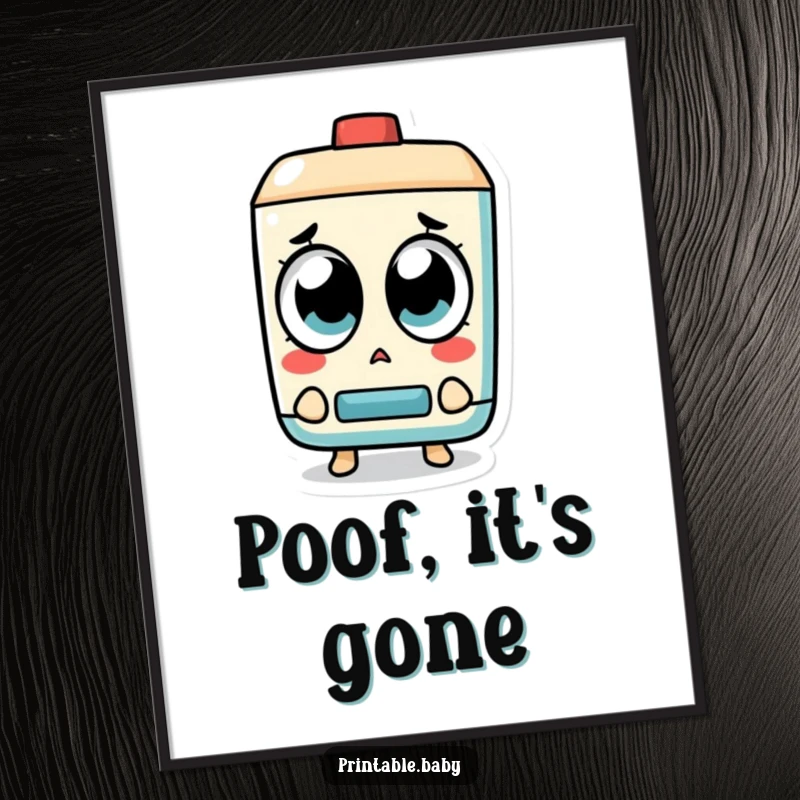 Funny Eraser Poster: A surprised eraser character with wide eyes observes a mistake vanishing, creating a humorous and relatable art piece.