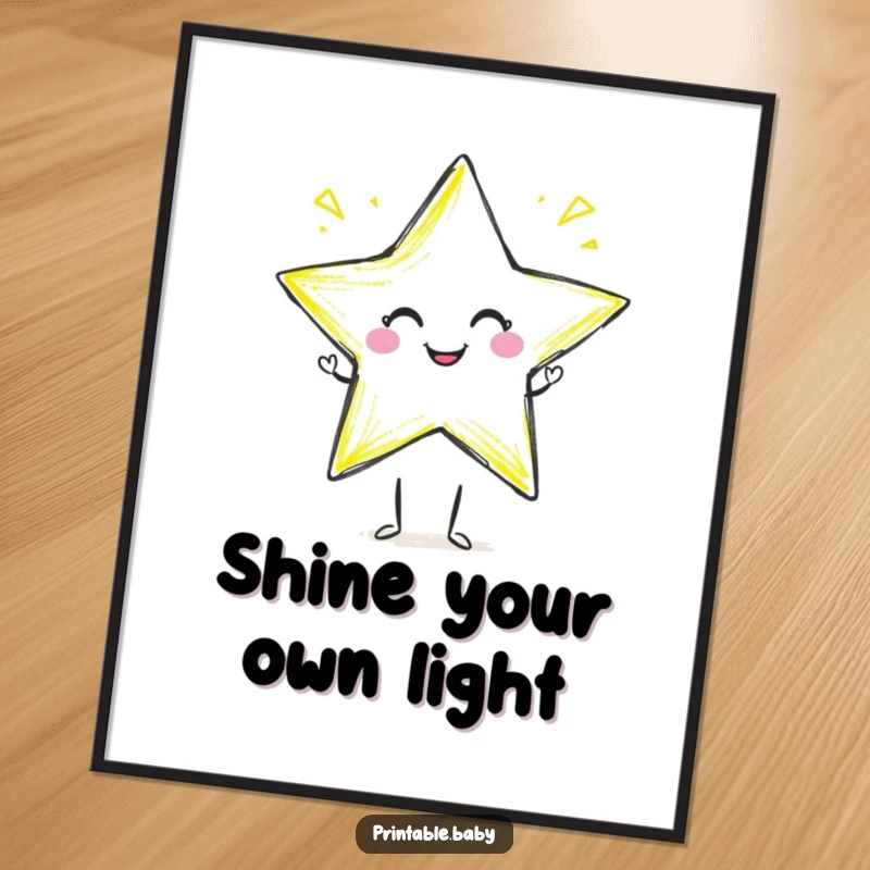 Funny crayon star poster featuring a smiling crayon character drawing a star with a flourish, colorful and humorous wall art.