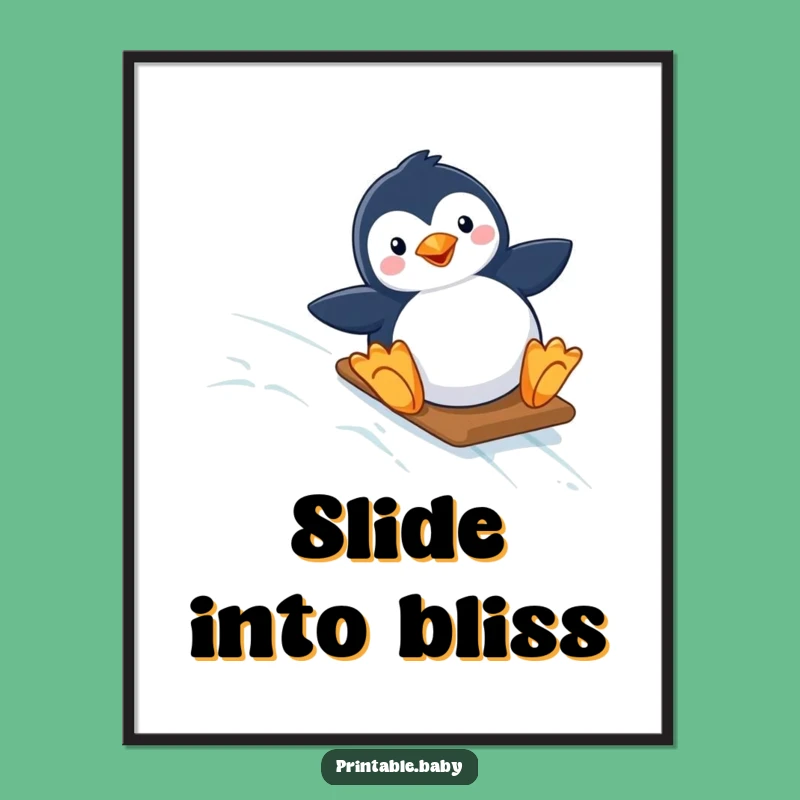 Funny Penguin Poster: Hilarious Starry Slope Arctic Art Print