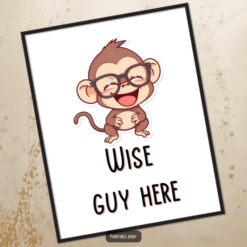 Funny monkey poster, mischievous primate giggling behind oversized spectacles, smart and humorous artwork.