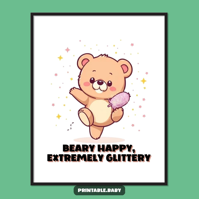 Free Printable Wall Art: Glitter Bomb Bear Cub Poster for Playful Decor