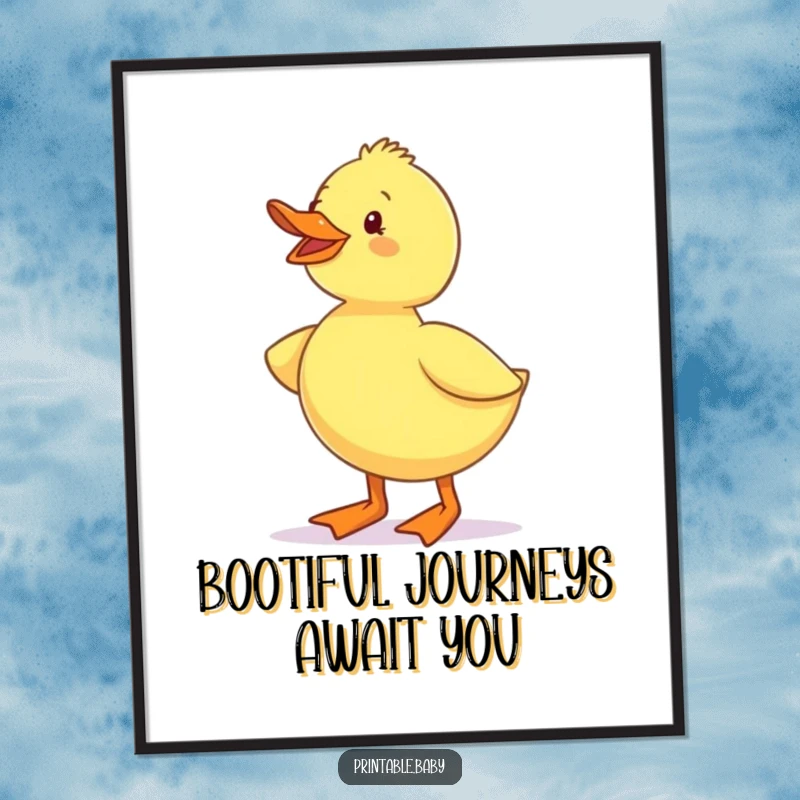 Funny Free Printable Wall Art: A cheerful duckling strutting confidently in its adorable little boots, ready to brighten any room.